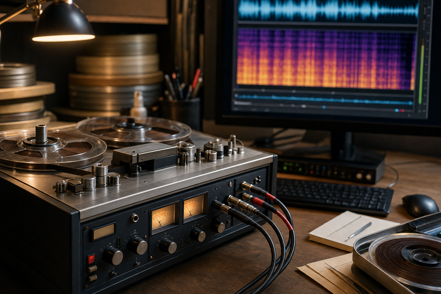 Restauro audio di un nastro analogico su registratore reel-to-reel collegato a un computer