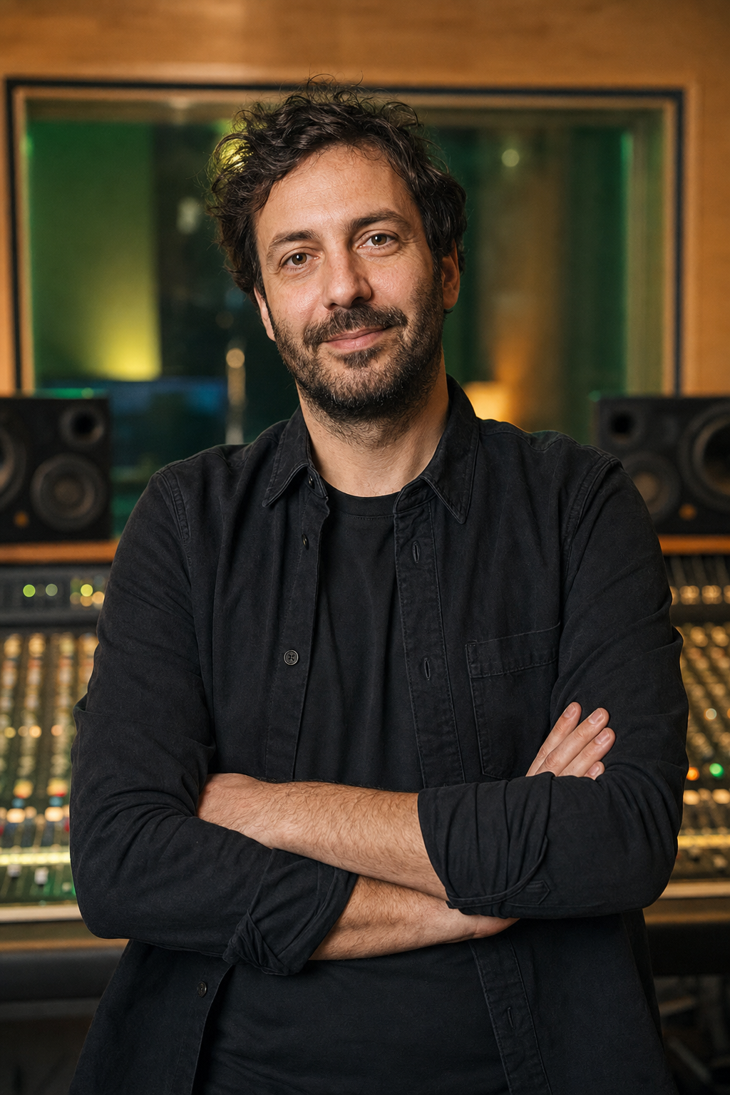 Alessandro Coppola, fondatore di Mixaggio, ritratto nel suo studio di registrazione a Prato